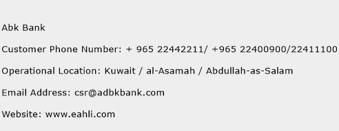 Abk Bank Phone Number Customer Service