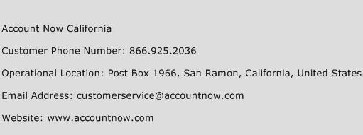 Account Now California Phone Number Customer Service