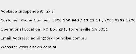 Adelaide Independent Taxis Phone Number Customer Service