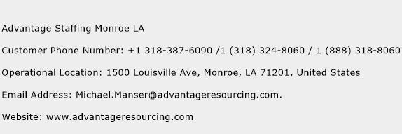 Advantage Staffing Monroe LA Phone Number Customer Service