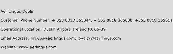 Aer Lingus Dublin Phone Number Customer Service