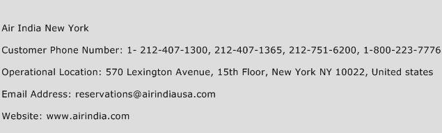 Air India New York Phone Number Customer Service