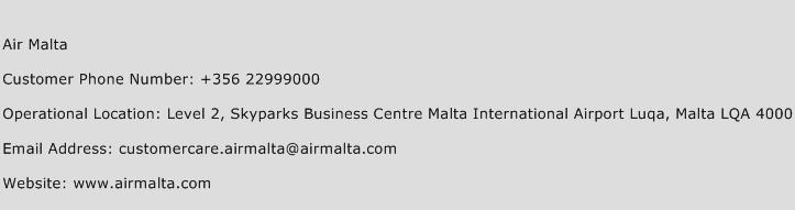Air Malta Phone Number Customer Service