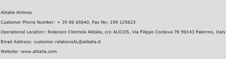 Alitalia Airlines Phone Number Customer Service
