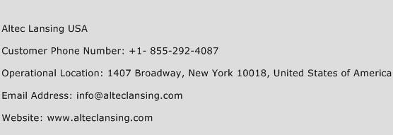 Altec Lansing USA Phone Number Customer Service
