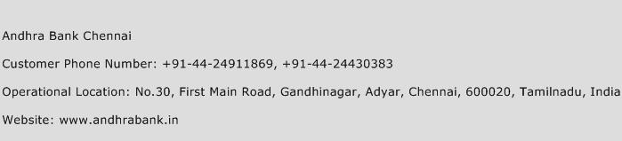 Andhra Bank Chennai Phone Number Customer Service
