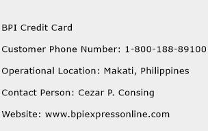 BPI Credit Card Phone Number Customer Service