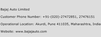 Bajaj Auto Limited Phone Number Customer Service