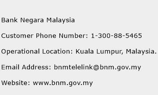 Bank Negara Malaysia Phone Number Customer Service