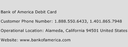 Bank Of America Debit Card Phone Number Customer Service