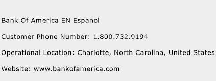 Bank Of America EN Espanol Phone Number Customer Service