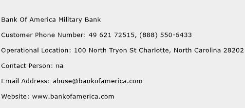 Bank Of America Military Bank Phone Number Customer Service