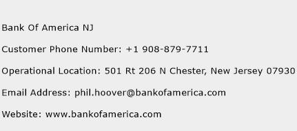 Bank Of America NJ Phone Number Customer Service
