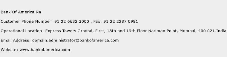 Bank Of America Na Phone Number Customer Service