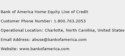 Bank of America Home Equity Line of Credit Phone Number Customer Service