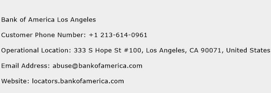 Bank of America Los Angeles Phone Number Customer Service