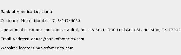 Bank of America Louisiana Phone Number Customer Service