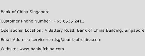 Bank of China Singapore Phone Number Customer Service
