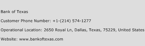 Bank of Texas Phone Number Customer Service