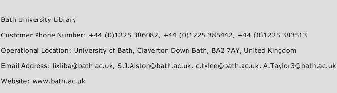Bath University Library Phone Number Customer Service
