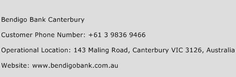 Bendigo Bank Canterbury Phone Number Customer Service