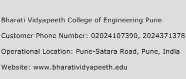 Bharati Vidyapeeth College of Engineering Pune Phone Number Customer Service