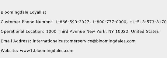 Bloomingdale Loyallist Phone Number Customer Service