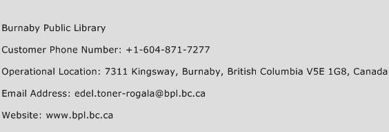 Burnaby Public Library Phone Number Customer Service