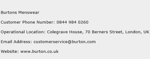 Burtons Menswear Phone Number Customer Service