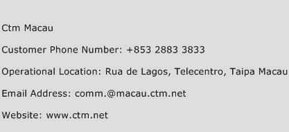 CTM Macau Phone Number Customer Service