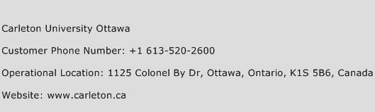 Carleton University Ottawa Phone Number Customer Service
