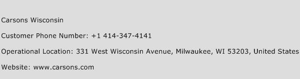 Carsons Wisconsin Phone Number Customer Service
