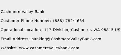 Cashmere Valley Bank Phone Number Customer Service
