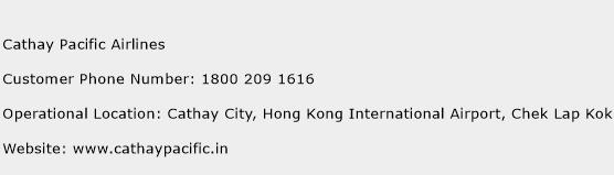 Cathay Pacific Airlines Phone Number Customer Service