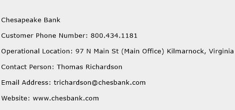 Chesapeake Bank Phone Number Customer Service
