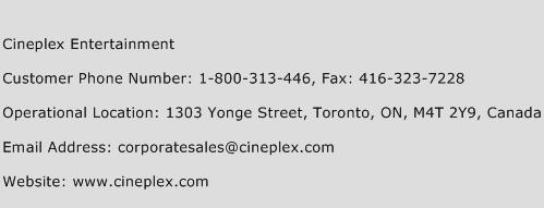 Cineplex Entertainment Phone Number Customer Service