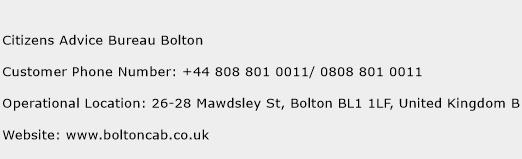 Citizens Advice Bureau Bolton Phone Number Customer Service