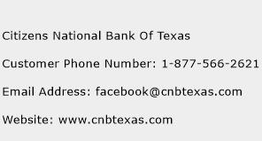 Citizens National Bank Of Texas Phone Number Customer Service