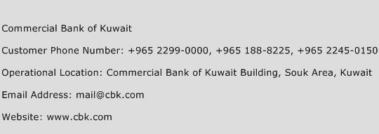 Commercial Bank of Kuwait Phone Number Customer Service