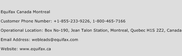 Equifax Canada Montreal Phone Number Customer Service