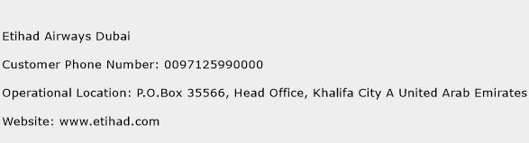 Etihad Airways Dubai Phone Number Customer Service