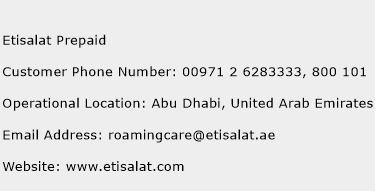 Etisalat Prepaid Phone Number Customer Service