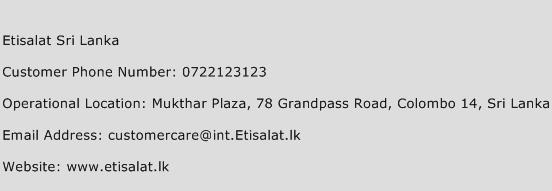 Etisalat Sri Lanka Phone Number Customer Service