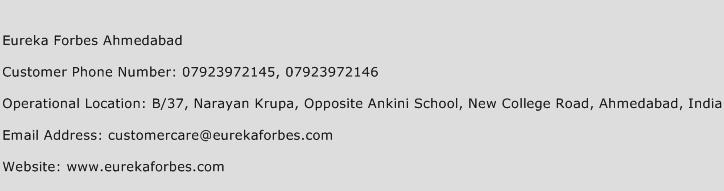Eureka Forbes Ahmedabad Phone Number Customer Service