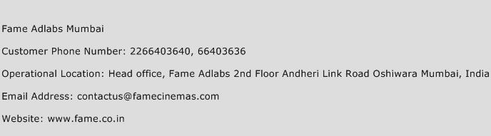Fame Adlabs Mumbai Phone Number Customer Service