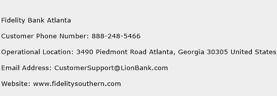 Fidelity Bank Atlanta Phone Number Customer Service