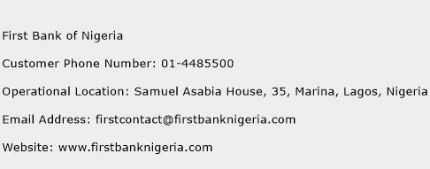 First Bank of Nigeria Phone Number Customer Service