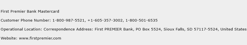 First Premier Bank Mastercard Phone Number Customer Service