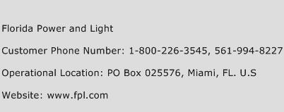 Florida Power and Light Phone Number Customer Service