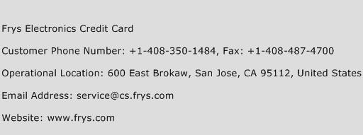 Frys Electronics Credit Card Phone Number Customer Service